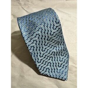 IKE BEHAR Men's Silk Necktie USA Designer Geometric Blue/Green 58"x3.25"